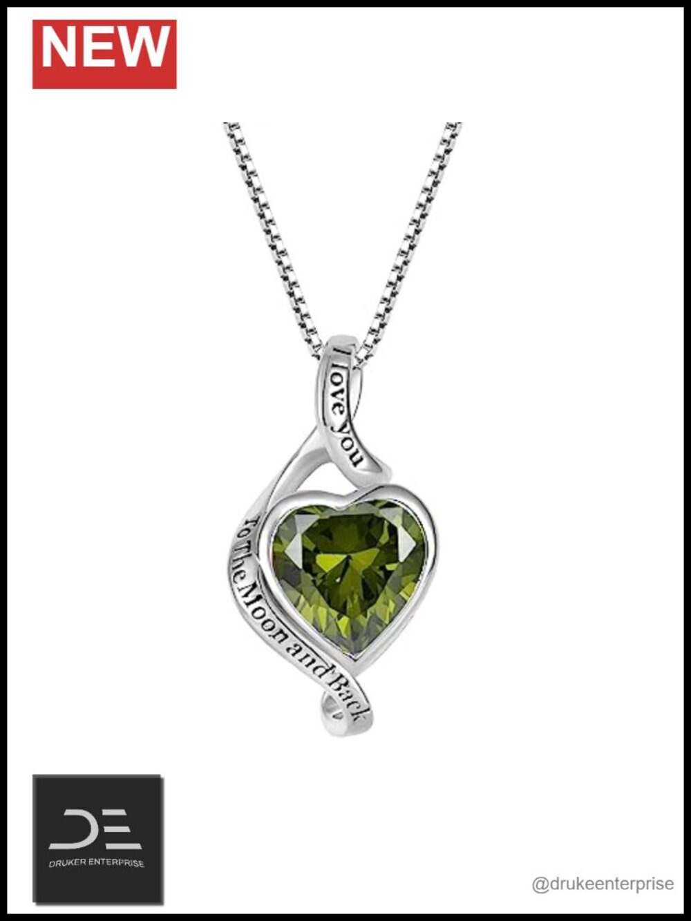 925 Sterling Silver I Love You to The Moon Necklace Birthstone Pendant